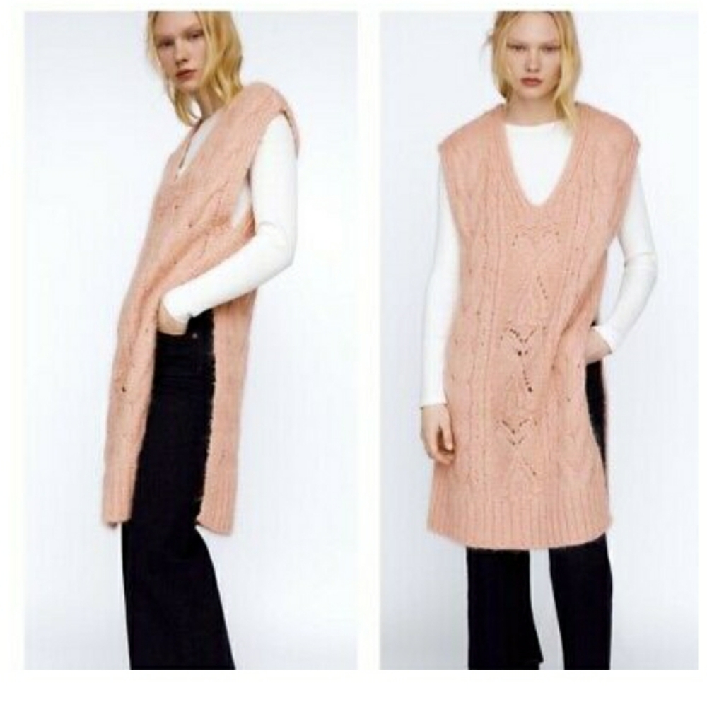 Zara long cable knit vest